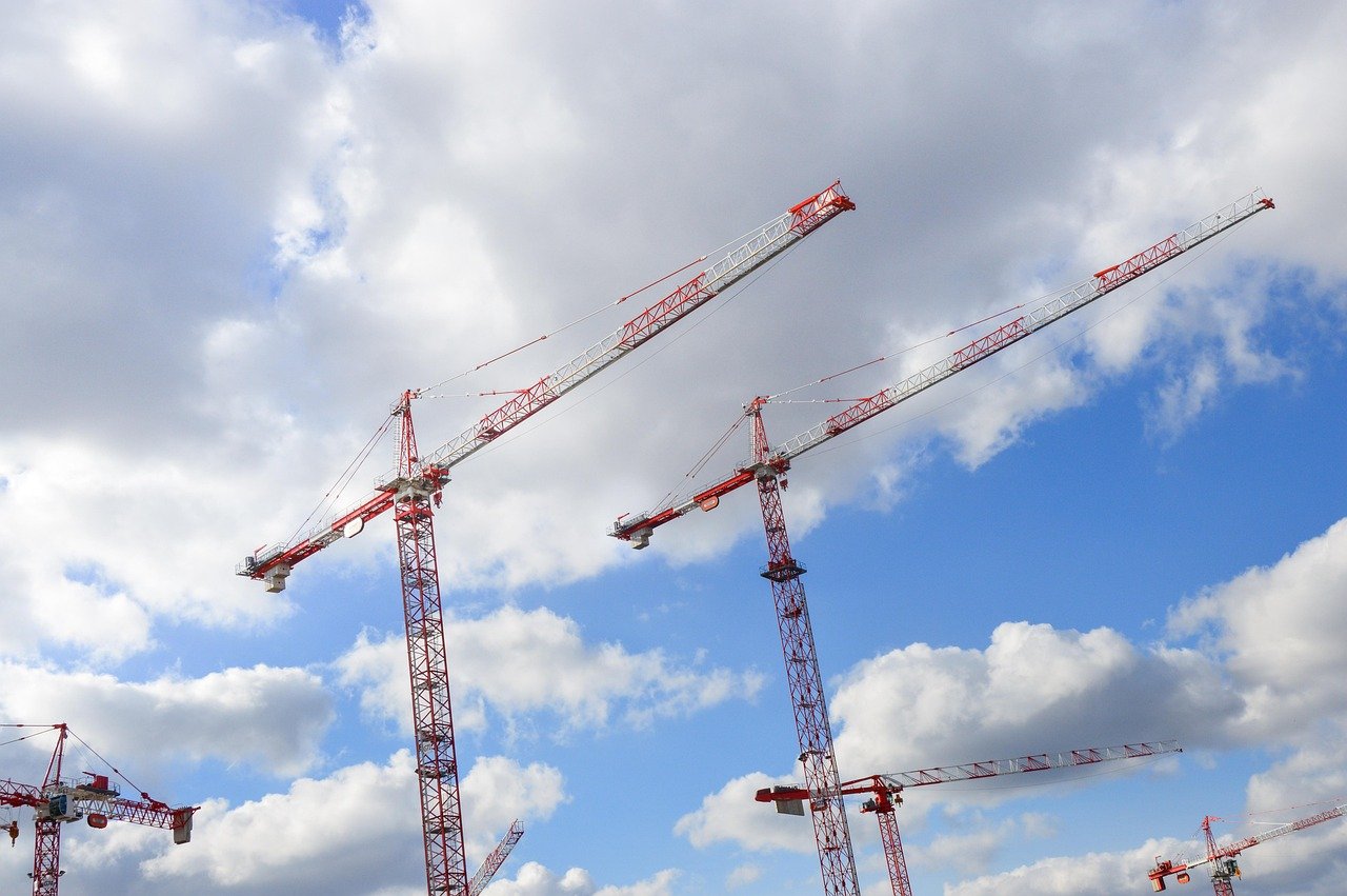 cranes, works, project, building, sky, nature, real estate, construction site, btp, development